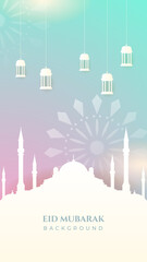 Eid ramadan mubarak background for social media stories template banners. Arabic islamic middle east lantern moon crescent mosque design for social media template