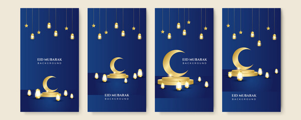 Fototapeta na wymiar Eid ramadan mubarak background for social media stories template banners. Arabic islamic middle east lantern moon crescent mosque design for social media template