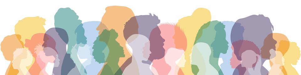 People stand side by side together. Flat vector illustration.