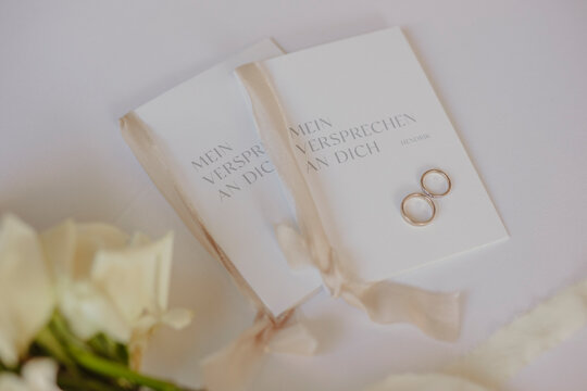 wedding rings on the table