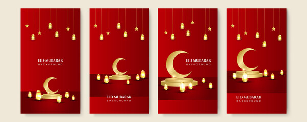 Eid ramadan mubarak background for social media stories template banners. Arabic islamic middle east lantern moon crescent mosque design for social media template