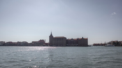 Canals, bridges and buildings in the city of Venice Italy. classic buildings, blue water canals.