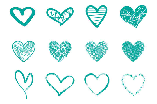 Heart contour vector. Turquoise hand drawn love icon isolated. Paint brush stroke heart icon. Hand drawn vector for love logo, heart symbol, doodle icon and Valentine's day. Painted grunge vector