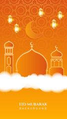 Eid ramadan mubarak background for social media stories template banners. Arabic islamic middle east lantern moon crescent mosque design for social media template