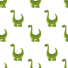 Brontosaurus seamless pattern. Dinosaur. Funny dino. Vector, flat