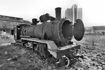 Old steam locomotive in ruins