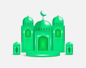 3d render mosque and lantern design vector