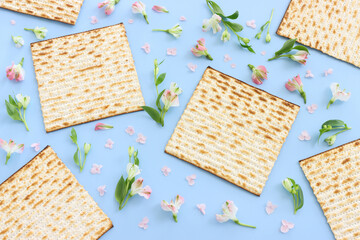 Passover background of matzoh (jewish holiday bread). Top view