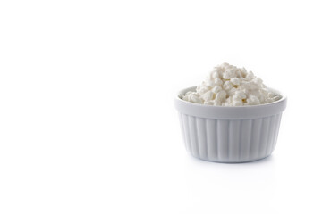 Fresh cottage cheese isolated on white background. Copy space