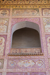 Indian ornament on wall of palace in Jaipur fort India