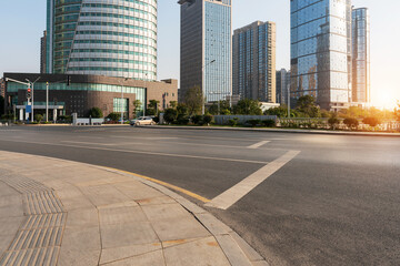 Empty urban road and buildings in the city