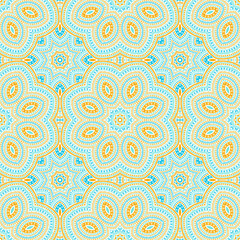 Girih authentic floral vector seamless pattern. Fabric patchwork design. Vintage mediterranean motif. Floor print design. Circles and lines elements texture.