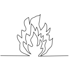 Bonfire line art. Continuous line drawing of fire on white background. Vector illustration