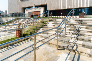 Close up and details of railing and stairs of a modern building
