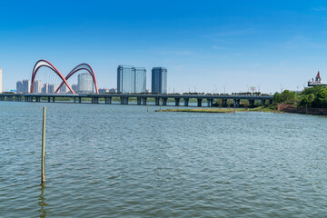Fototapeta premium Lakeside modern office building in China