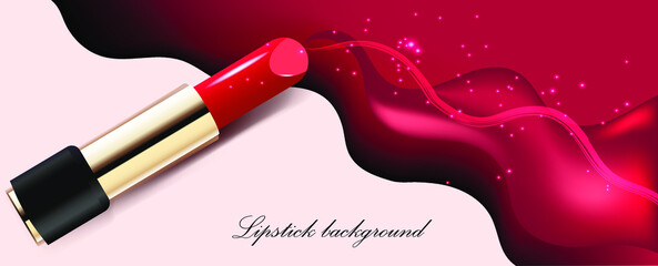 Cosmetics and fashion background with red lipstick. 