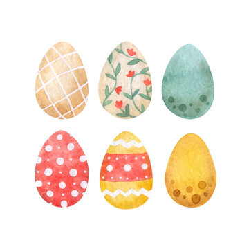 Watercolor Easter egg set. Hand painted illustration on white background