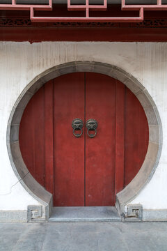 Chinese Old Red Door In The Temple