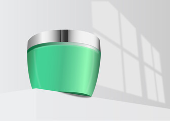 a green cream jar against a white wall. illustration. vector