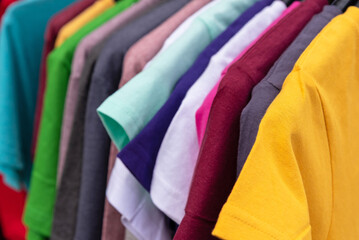 Colorful t-shirts for summer. Perspective blur