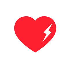 AED,automated external defibrillator / aed sign with heart and electricity symbol flat vector icon	
