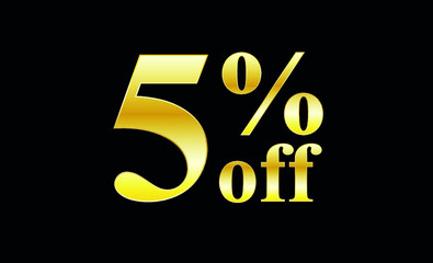 Sale gold text 5% off. 5 percent discount text in gold - for sales, offers and promotional discounts