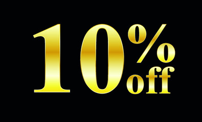 Sale gold text 10% off. 10 percent discount text in gold - for sales, offers and promotional discounts