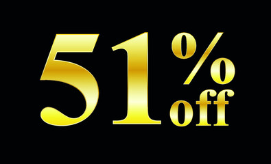 Sale gold text 51% off. 51 percent discount text in gold - for sales, offers and promotional discounts