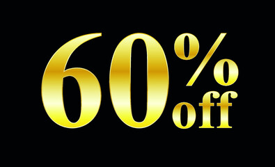 Sale gold text 60% off. 60 percent discount text in gold - for sales, offers and promotional discounts