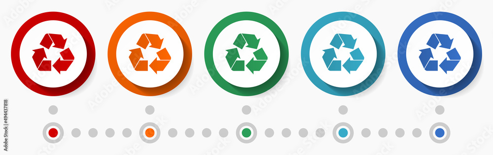 Poster recycling concept vector icon set, flat design colorful buttons, infographic template in 5 color opt