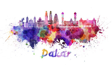Grand Rapids skyline in watercolor splatters with clipping path
