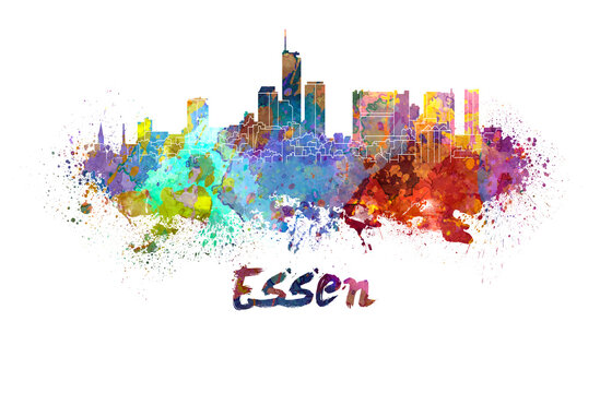 Essen skyline in watercolor