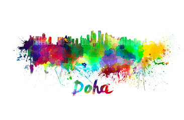 Doha skyline in watercolor