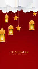 Eid ramadan mubarak background for social media stories template banners. Arabic islamic middle east lantern moon crescent mosque design for social media template