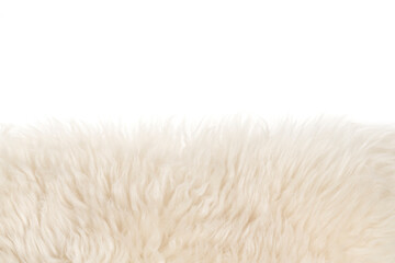 Beige fluffy wool texture isolated white background. white natural fur texture. close-up for...