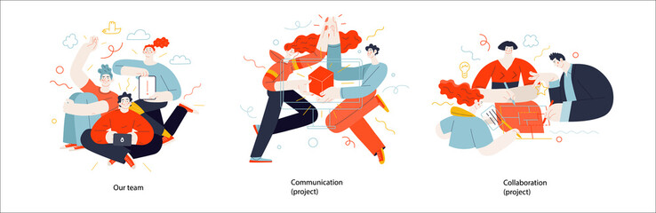 Business topics, company - modern outlined flat vector concept illustrations set, corporate Memphis style Business metaphor.