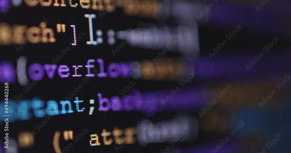 Fototapete 4K Close up shot programming tag coding on screen. Background concept for programming and coding web development.