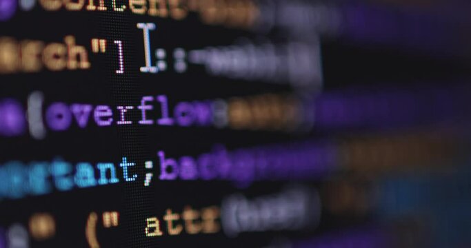 4K Close up shot programming tag coding on screen. Background concept for programming and coding web development.