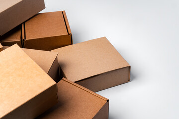 Lot of cardboard boxes on white background