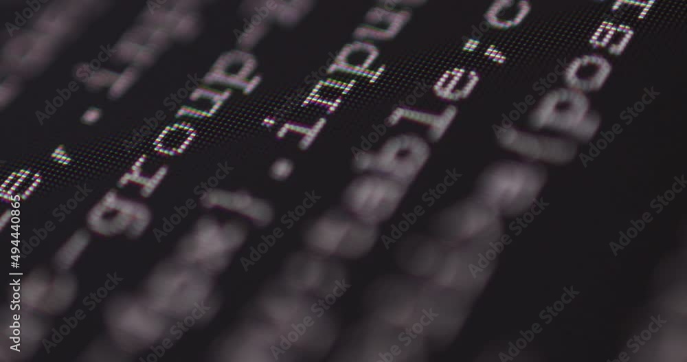 Fototapete 4K Close up shot programming tag coding on screen. Background concept for programming and coding web development.