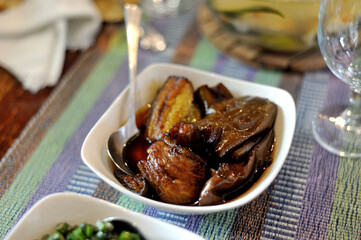 A small plate of Chili Adobong Talong (Filipino Eggplant Adobo).