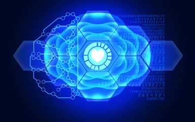 Heart Symbol is Reflecting Over Futuristic Electronic Circuit in 3D Brain Symbol