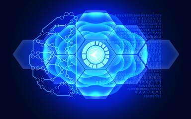 Left Arrow Sign Button is Reflecting Over Futuristic Electronic Circuit in 3D Brain Symbol