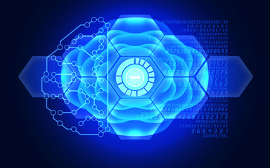 Minus Sign Button is Reflecting Over Futuristic Electronic Circuit in 3D Brain Symbol