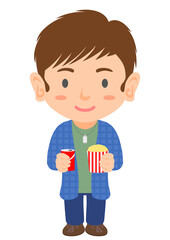 ポップコーンと缶ジュースを持つ男性