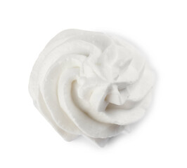 Delicious whipped cream isolated on white, top view