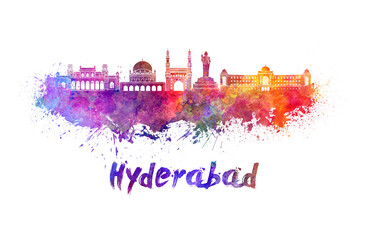 Hyderabad skyline in watercolor