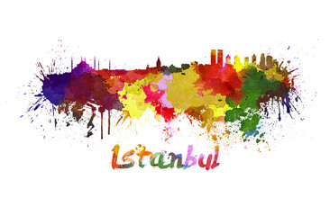 Istanbul skyline in watercolor