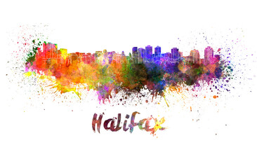 Halifax skyline in watercolor - obrazy, fototapety, plakaty