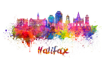 Fototapeta premium Halifax V2 skyline in watercolor splatters